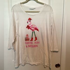 Santa Flamingo “ Festive, Fun & Fabulous Women’s “ White Tshirt Sz 3X